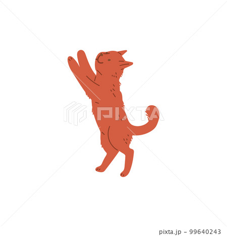 Playful cat standing on its hind legs, cartoon flat vector illustration isolated on white background. 99640243