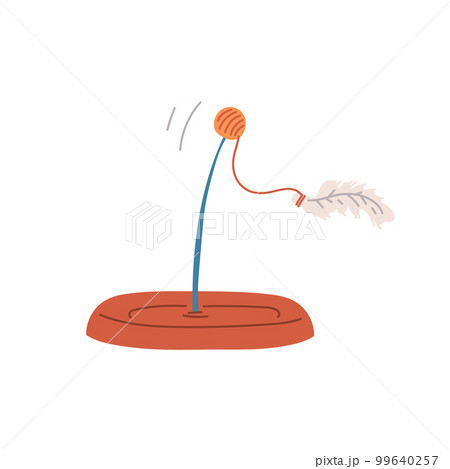 Toy for cats with ball and feather, cartoon flat vector illustration isolated on white background. 99640257