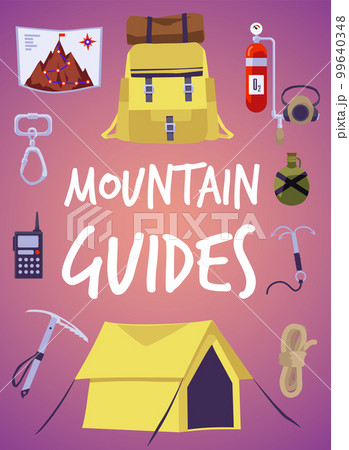 Mountain guides and climbing instructors banner or poster flat vector. 99640348
