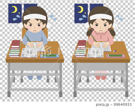 徹夜で勉強する児童 99640933