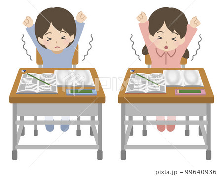 勉強途中に背伸びする児童 勉強途中に背伸びする児童 99640936