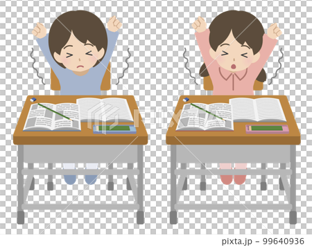 勉強途中に背伸びする児童 勉強途中に背伸びする児童 99640936