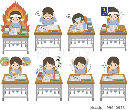 真剣に勉強する男児セットのイラスト素材 [99640938] - PIXTA