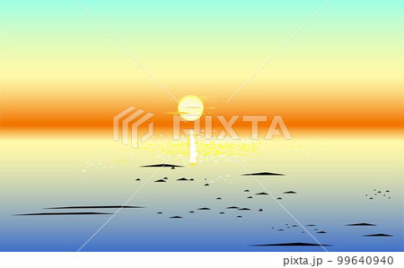 静かな南の海の夕暮れのイラスト 静かな南の海の夕暮れのイラスト 99640940