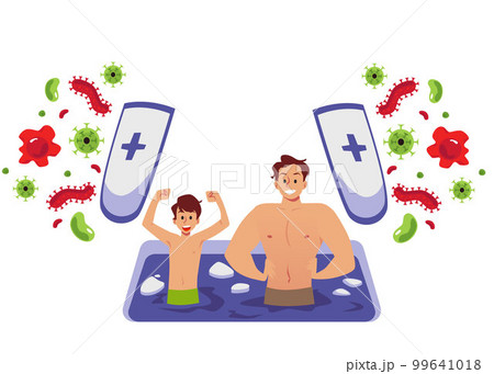 Healthy father and son hardening in ice-hole, flat vector illustration isolated. Healthy father and son hardening in ice-hole, flat vector illustration isolated. 99641018