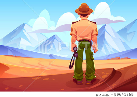 Sheriff back in western desert cartoon background 99641269