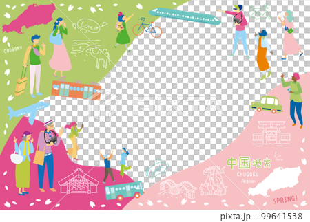 在日本中國地區享受春季特別觀光的遊客,一組圖標(平面) 在日本中國地區享受春季特別觀光的遊客,一組圖標(平面) 99641538