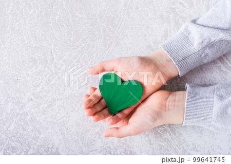 ESG environmental social management policy. Green heart in the palms. 99641745