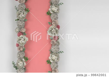 floral design concept pink rose and white peonies 3d render on colored background 99642001
