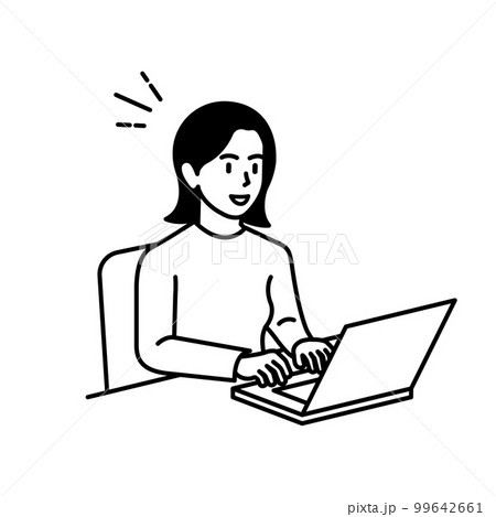 Image illustration material of a woman operating a laptop computer 99642661