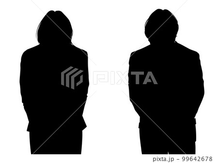お辞儀する男女のビジネスウーマン ビジネスマンのシルエット　上半身正面のイラスト 99642678