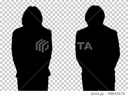 お辞儀する男女のビジネスウーマン ビジネスマンのシルエット　上半身正面のイラスト 99642678