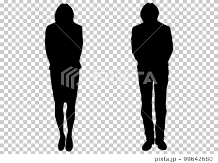 Silhouette set of bowing businessmen, male and female office workers, full body illustration 99642680
