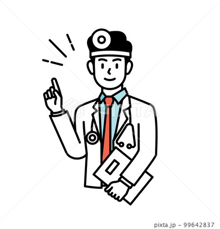 Cartoon illustration depicting a male doctor explaining and guiding about medical information and health care 99642837