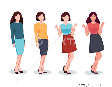 set of character woman in casual wear standing vector illustration 99642970