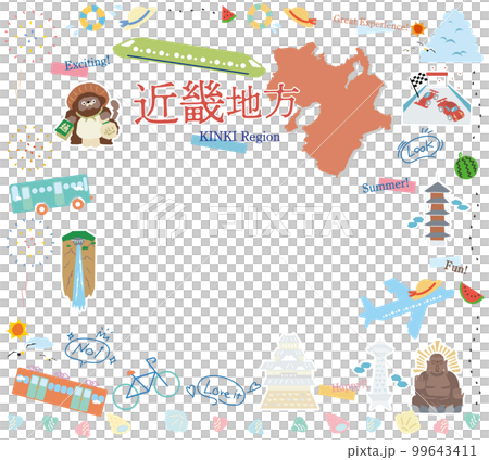 日本近畿地區夏季特產觀光一組圖標（平面） 99643411