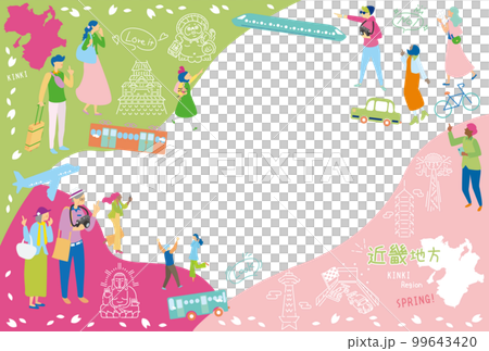 Tourists enjoying the spring special sightseeing in the Kinki region of Japan, a set of icons (flat) Tourists enjoying the spring special sightseeing in the Kinki region of Japan, a set of icons (flat) 99643420
