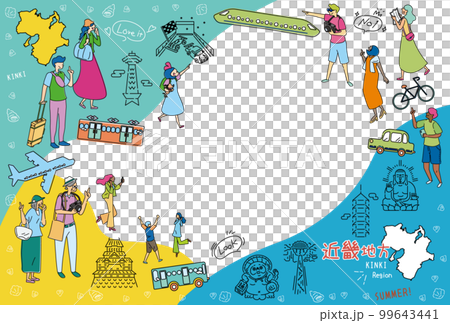 A set of icons (line drawings) for tourists who enjoy summer specialties sightseeing in the Kinki region of Japan 99643441