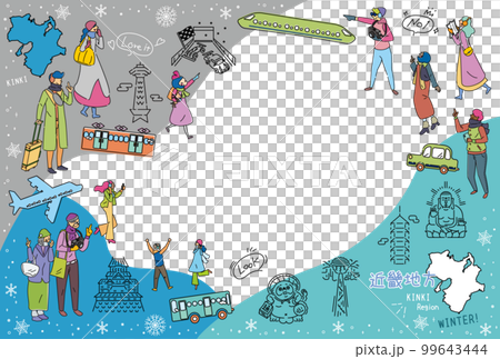 A set of icons (line drawings) for tourists who enjoy sightseeing in winter in the Kinki region of Japan A set of icons (line drawings) for tourists who enjoy sightseeing in winter in the Kinki region of Japan 99643444