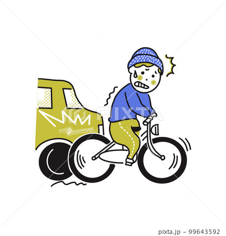 自転車で車に傷をつけてしまう男性 99643592
