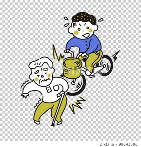 自転車で老人に接触事故を起こす男性 自転車で老人に接触事故を起こす男性 99643596