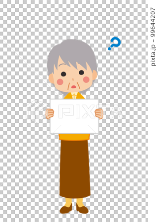Illustration of a cute senior woman tilting her head with a message board White background Vector Full body Person 99644207