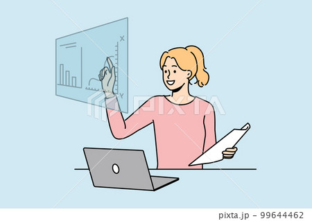 Woman work with graphs on computer Woman work with graphs on computer 99644462