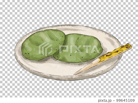 皿にのせた草餅のイラスト（水彩風） 99645109