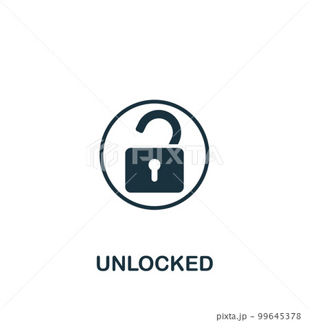 Unlocked icon. Monochrome simple sign from security collection. Unlocked icon for logo, templates, web design and infographics. 99645378
