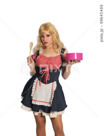Blonde Woman Wearing Retro Dress Isolated on White Background Blonde Woman Wearing Retro Dress Isolated on White Background 99645489
