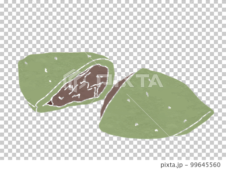 半分に割ったよもぎ餅のイラスト（版画風） 99645560