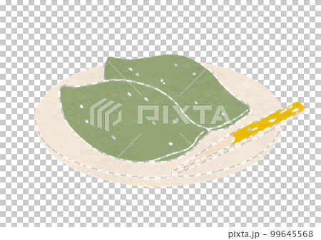 皿にのせたよもぎ餅のイラスト（版画風） 99645568
