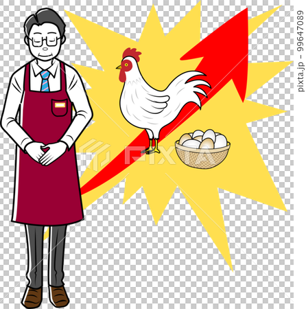 卵の価格高騰をお知らせする店員さん 99647089