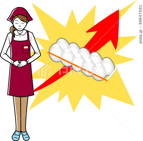 卵の価格高騰をお知らせする店員さん 99647091