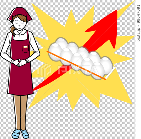 卵の価格高騰をお知らせする店員さん 99647091