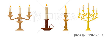 Burning Candles in Candlesticks and Vintage Candle Holders and Candelabrums Vector Set Burning Candles in Candlesticks and Vintage Candle Holders and Candelabrums Vector Set 99647564