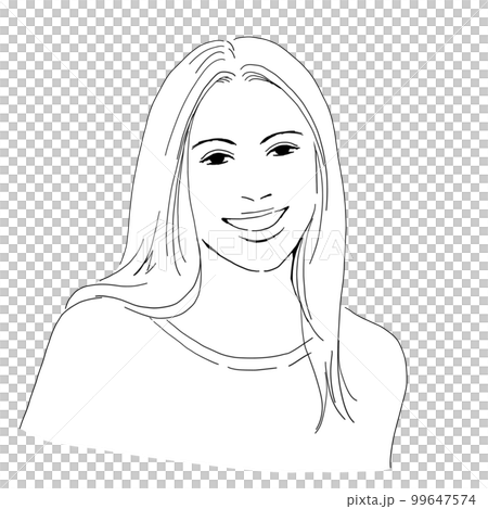 一個微笑的長發女人的素描式線條畫插圖 一個微笑的長發女人的素描式線條畫插圖 99647574