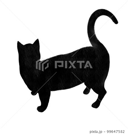 黒猫の後ろ姿、黒猫の背中、黒猫のイラスト、猫の背中のイラスト素材