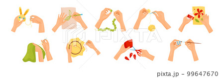 Hands Creating Craft Engaged in Creative Work at Handmade Workshop Vector Set Hands Creating Craft Engaged in Creative Work at Handmade Workshop Vector Set 99647670