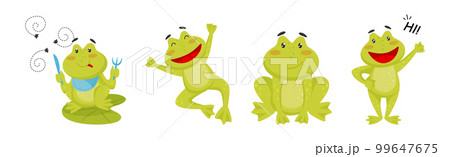 Cute Green Leaping Frog Character Engaged in Different Activity Vector Set Cute Green Leaping Frog Character Engaged in Different Activity Vector Set 99647675