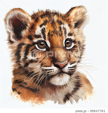 Portrait of a cute baby tiger, watercolor illustration 99647761