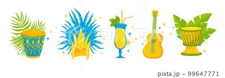 Brazilian Carnival Bright Symbols and Elements with Drum, Cocktail and Guitar Vector Set Brazilian Carnival Bright Symbols and Elements with Drum, Cocktail and Guitar Vector Set 99647771