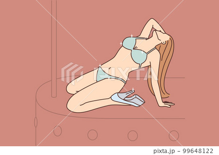 Girl in lingerie dances striptease on stage entertaining visitors to stag party Girl in lingerie dances striptease on stage entertaining visitors to stag party 99648122