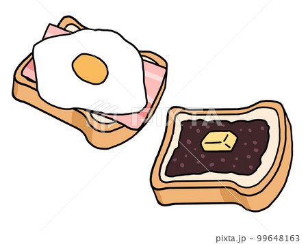 あんバターとベーコンエッグを載せた食パンのイラスト 99648163