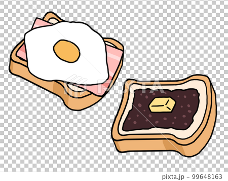あんバターとベーコンエッグを載せた食パンのイラスト 99648163