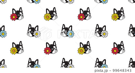 dog seamless pattern french bulldog flower daisy head face vector cartoon gift wrapping paper tile background repeat wallpaper doodle geometric scarf isolated illustration design 99648343