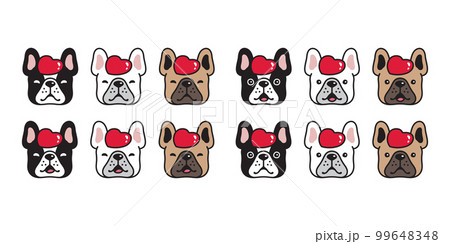 dog vector french bulldog icon heart valentine emotion face puppy head pet character cartoon symbol tattoo stamp scarf illustration design isolated 99648348