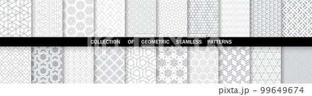 Geometric set of seamless gray and white patterns. Simpless vector graphics. 99649674