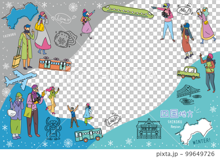 一組圖標（線條圖），供在日本四國地區享受冬季觀光的遊客使用 99649726
