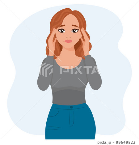 Woman in a stressful situation. Emotions and gestures. Flat style illustration, vector Woman in a stressful situation. Emotions and gestures. Flat style illustration, vector 99649822